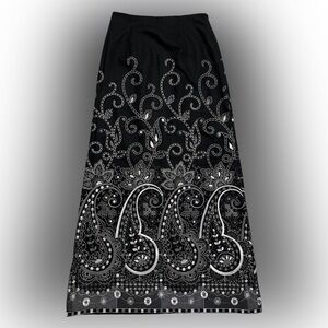 Vtg Talbots Women's 6 Maxi Skirt Wool Blend Paisley Embroidered Lined Black